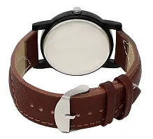 Stylish Synthetic Leather Brown Round Casual Watch For Men-thumb1
