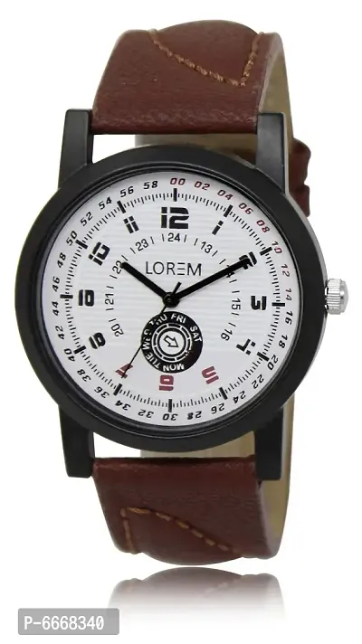 Stylish Synthetic Leather Brown Round Casual Watch For Men-thumb0