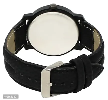 Stylish Synthetic Leather Black Round Casual Watch For Men-thumb2