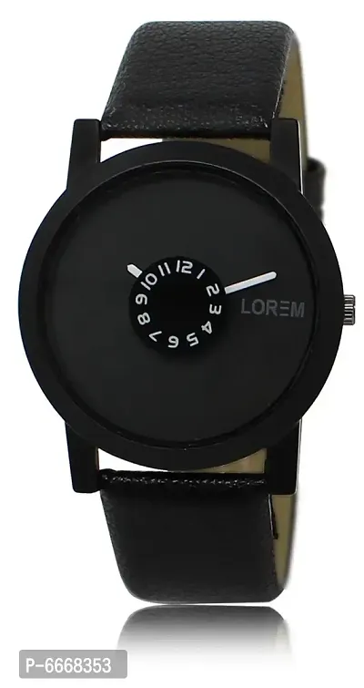 Stylish Synthetic Leather Black Round Casual Watch For Men