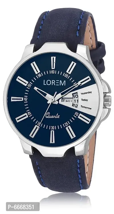 Stylish Synthetic Leather Navy Blue Round Casual Watch For Men