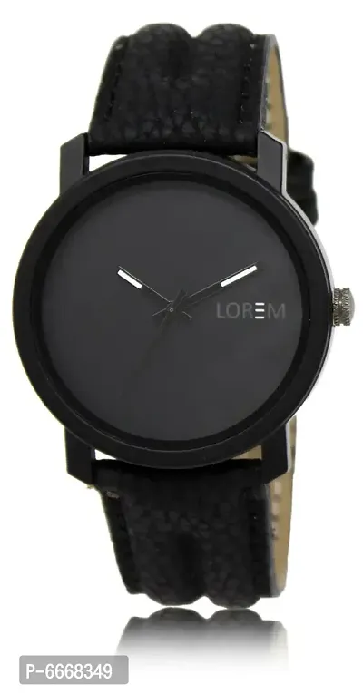 Stylish Synthetic Leather Black Round Casual Watch For Men-thumb0