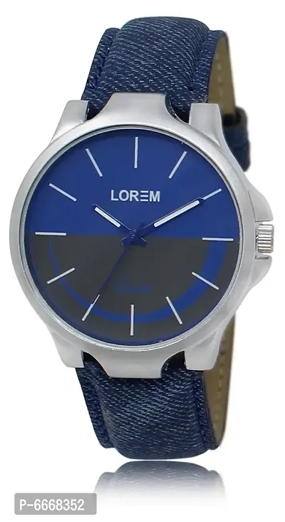 Stylish Synthetic Leather Navy Blue Round Casual Watch For Men
