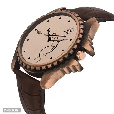 Stylish Synthetic Leather Brown Round Casual Watch For Men-thumb3