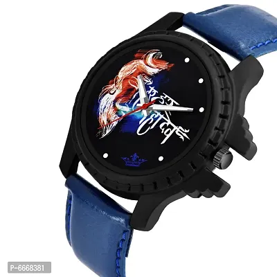 Stylish Synthetic Leather Blue Round Casual Watch For Men-thumb3