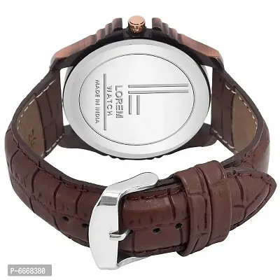 Stylish Synthetic Leather Brown Round Casual Watch For Men-thumb2