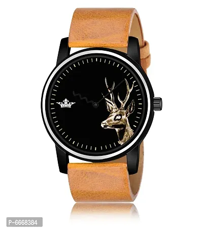 Stylish Synthetic Leather Orange Round Casual Watch For Men