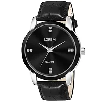 LOREM Stylish Synthetic Leather Black Dial Round Watch For Men-LR96-thumb1