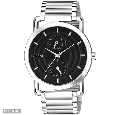 LOREM Black Designer 3D Embossed Look Dial Round Silver Stainless Steel Premium Watches For Men-LR120-thumb5
