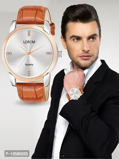 LOREM Stylish Synthetic Leather White Dial Round Watch For Men-LR97-thumb0