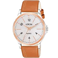 LOREM Stylish Synthetic Leather White Dial Round Watch For Men-LR94-thumb1