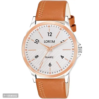 LOREM Stylish Synthetic Leather White Dial Round Watch For Men-LR94-thumb2