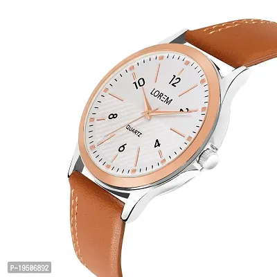 LOREM Stylish Synthetic Leather White Dial Round Watch For Men-LR94-thumb4