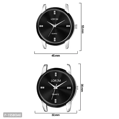 LOREM Combo Of Stylish Synthetic Leather Black Dial Round Watches For Couple-LR96-LR343-thumb4