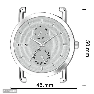 LOREM Silver Designer 3D Embossed Look Dial Round Silver Stainless Steel Premium Watches For Men-LR124-thumb4