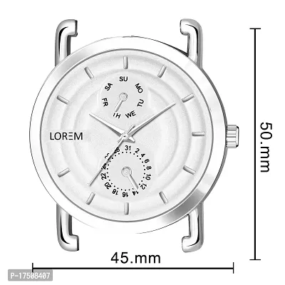 LOREM White Designer 3D Embossed Look Dial Round Silver Stainless Steel Premium Watches For Men-LR121-thumb4