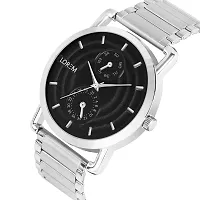 LOREM Black Designer 3D Embossed Look Dial Round Silver Stainless Steel Premium Watches For Men-LR120-thumb2