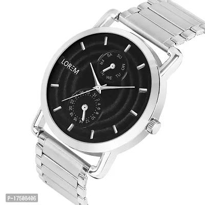LOREM Black Designer 3D Embossed Look Dial Round Silver Stainless Steel Premium Watches For Men-LR120-thumb3