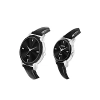 LOREM Combo Of Stylish Synthetic Leather Black Dial Round Watches For Couple-LR96-LR343-thumb2