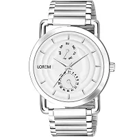 LOREM White Designer 3D Embossed Look Dial Round Silver Stainless Steel Premium Watches For Men-LR121-thumb4