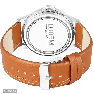 LOREM Stylish Synthetic Leather White Dial Round Watch For Men-LR94-thumb3