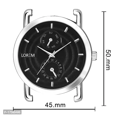 LOREM Black Designer 3D Embossed Look Dial Round Silver Stainless Steel Premium Watches For Men-LR120-thumb4