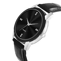 LOREM Stylish Synthetic Leather Black Dial Round Watch For Men-LR96-thumb2