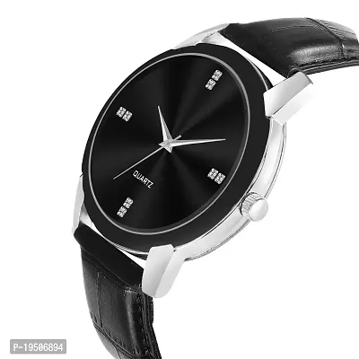 LOREM Stylish Synthetic Leather Black Dial Round Watch For Men-LR96-thumb3