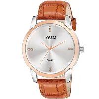 LOREM Stylish Synthetic Leather White Dial Round Watch For Men-LR97-thumb1
