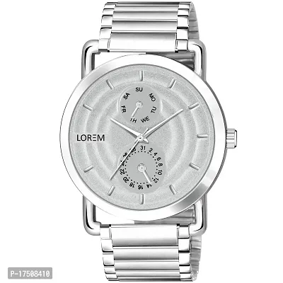 LOREM Silver Designer 3D Embossed Look Dial Round Silver Stainless Steel Premium Watches For Men-LR124-thumb5