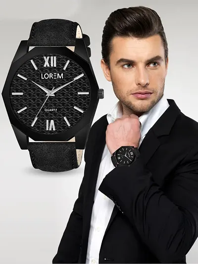 LOREM Stylish Synthetic Leather Dial Round Watch For Men-LR81