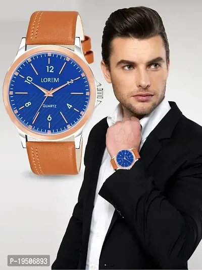LOREM Stylish Synthetic Leather Blue Dial Round Watch For Men-LR95