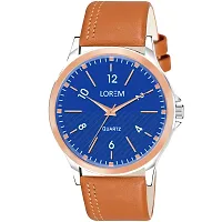 LOREM Stylish Synthetic Leather Blue Dial Round Watch For Men-LR95-thumb1