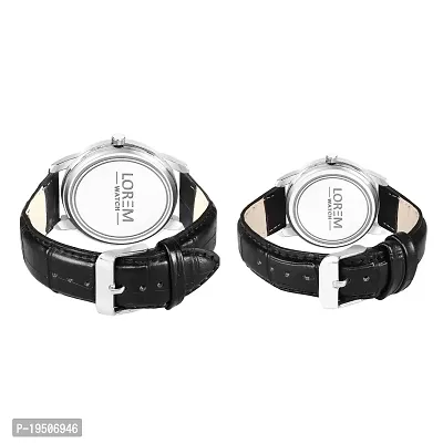 LOREM Combo Of Stylish Synthetic Leather Black Dial Round Watches For Couple-LR96-LR343-thumb2