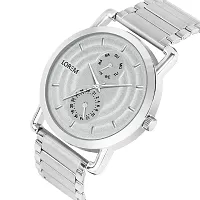 LOREM Silver Designer 3D Embossed Look Dial Round Silver Stainless Steel Premium Watches For Men-LR124-thumb2