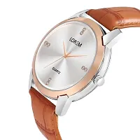 LOREM Stylish Synthetic Leather White Dial Round Watch For Men-LR97-thumb3