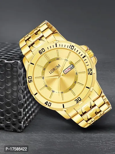 LOREM Gold Day-Date Function Round Metal Strap Casual Analoge Watch For Men/Men Watches-LR134