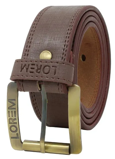 Stylish Brass Engraved Buckle Artificial Leather Belts For Men