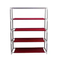 ASIAN Plastic Shoe Rack with cover for home Multipurpose Rack Organizer for Shoe/Clothes/books (Red, 4 Shelf)-thumb4