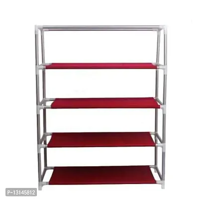 ASIAN Plastic Shoe Rack with cover for home Multipurpose Rack Organizer for Shoe/Clothes/books (Red, 4 Shelf)-thumb5