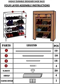 STRONGER Shoe Rack with cover for home 4 shelves Multipurpose Rack Organizer for Shoe/Clothes/books stand storage -(Rustproof Plastic pipe) 4 Layer (Printed)-thumb1