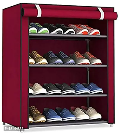 Asian Portable Wardrobe Fabric Almirah Foldable Collapsible Closet/Cabinet 4,5,6 Shelves Multipurpose Storage Rack Easy to Move (Need to Be Assembled) (4 Shelves, Maroon)