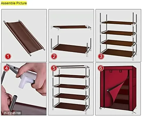 STRONGER Shoe Rack with cover for home 4 shelves Multipurpose Rack Organizer for Shoe/Clothes/books stand storage -(Rustproof Plastic pipe) 4 Layer (Printed)-thumb3