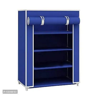 Asian Portable Wardrobe Fabric Almirah Foldable Collapsible Closet/Cabinet 4,5,6 Shelves Multipurpose Storage Rack Easy to Move (Need to Be Assembled) (4 Shelves, Blue)-thumb0