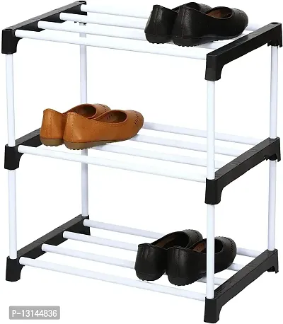STRONGER STORE Multipurpose portable Plastic rack shoes/books/clothes/toys etc easy to assemble (Plastic 3 shelf Black)-thumb0