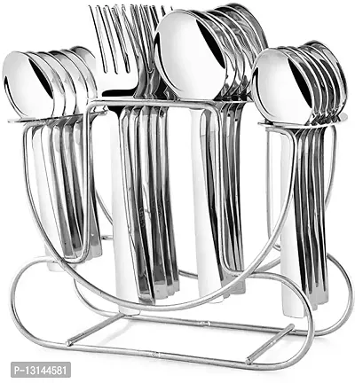 STRONGER STORE Cutlery Rack for Dining Table Stainless Steel | Cutlery Stand for Kitchen | Cutlery Holder (Square) (20 cm) (Holds 24 Spoons & Forks) (spoon & fork not included box) (Oval)-thumb0