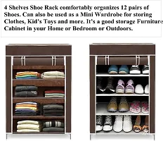 STRONGER Shoe Rack with cover for home 4 shelves Multipurpose Rack Organizer for Shoe/Clothes/books stand storage -(Rustproof Plastic pipe) 4 Layer (Brown)-thumb1
