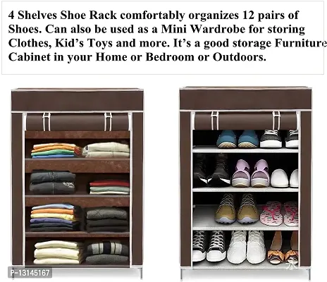 STRONGER Shoe Rack with cover for home 4 shelves Multipurpose Rack Organizer for Shoe/Clothes/books stand storage -(Rustproof Plastic pipe) 4 Layer (Brown)-thumb2