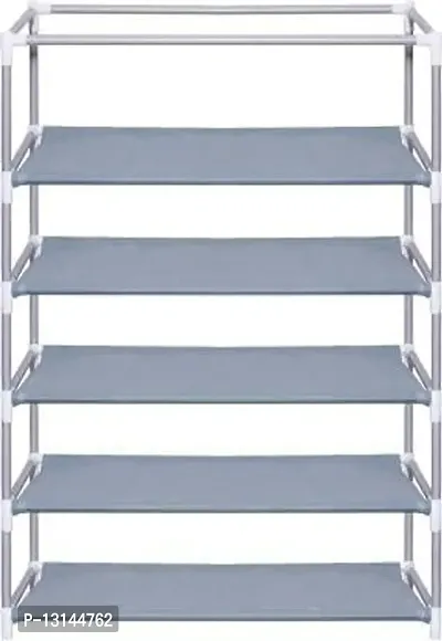 Generic ASIAN Shoe Rack with cover for home shelves Multipurpose Rack Organizer for Shoe/Clothes/books stand storage - (Need to Be Assemble - DIY) (Grey)(4 shelf), Plastic-thumb5