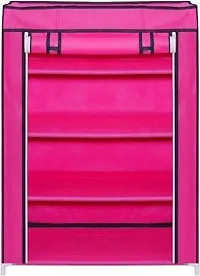 STRONGER Shoe Rack with cover for home 4 shelves Multipurpose Rack Organizer for Shoe/Clothes/books stand storage -(Rustproof Plastic pipe) 4 Layer (Pink)-thumb3